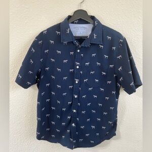 Men Banana Republic Blue Zebra Print Button Down Shirt Luxe Poplin Slim Fit